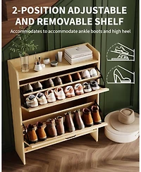 gaomon Shoe Storage Organizer with 2 Flip Drawers, Rustic Brown Farmhouse Cabinet for Entryway, Foyer, or Hallway