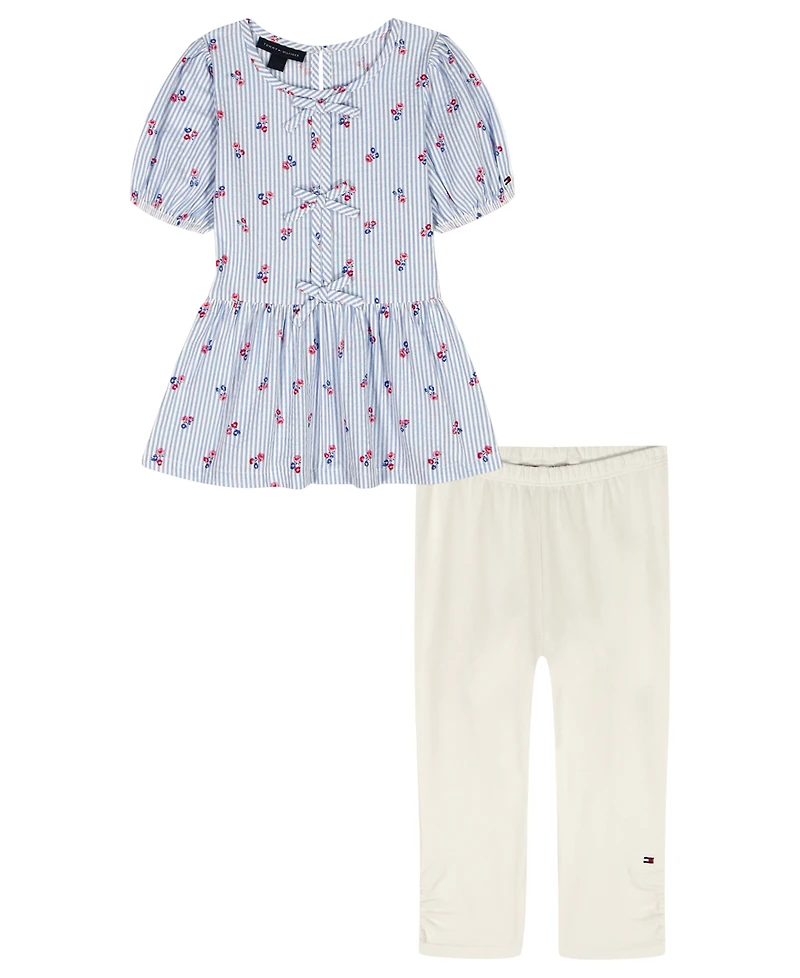 Tommy Hilfiger Baby Girls' Round Neck Top & Cropped Length Pants, 2-Piece Set