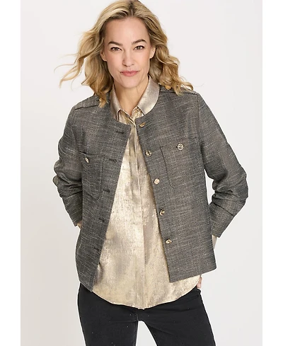 Olsen Women's Collarless Sparkle Jacket with Gold Buttons