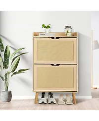 Gaomon Rattan Shoe Cabinet for Entryway, Holds 12-18 Pairs of Shoes, Anti-Tip Design for Closet