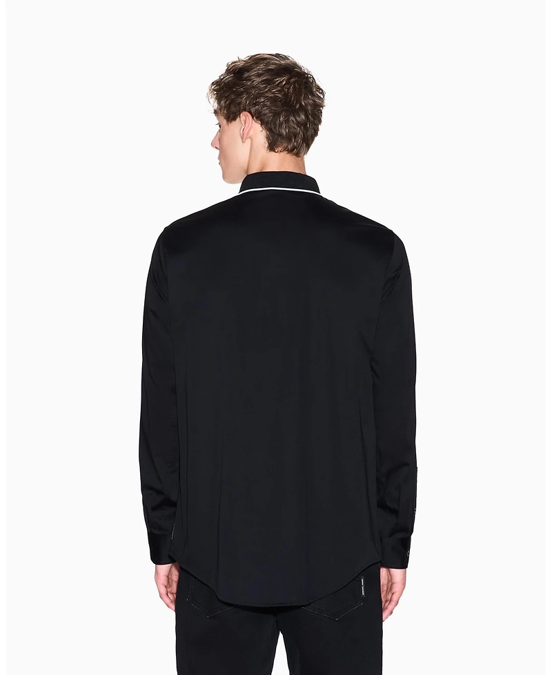 A|X Armani Exchange Men's Long Sleeve Rib Collar with Tipping Shirt