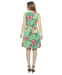 24seven Comfort Apparel Women's Floral Sleeveless Pleated Pocket Skater Dress