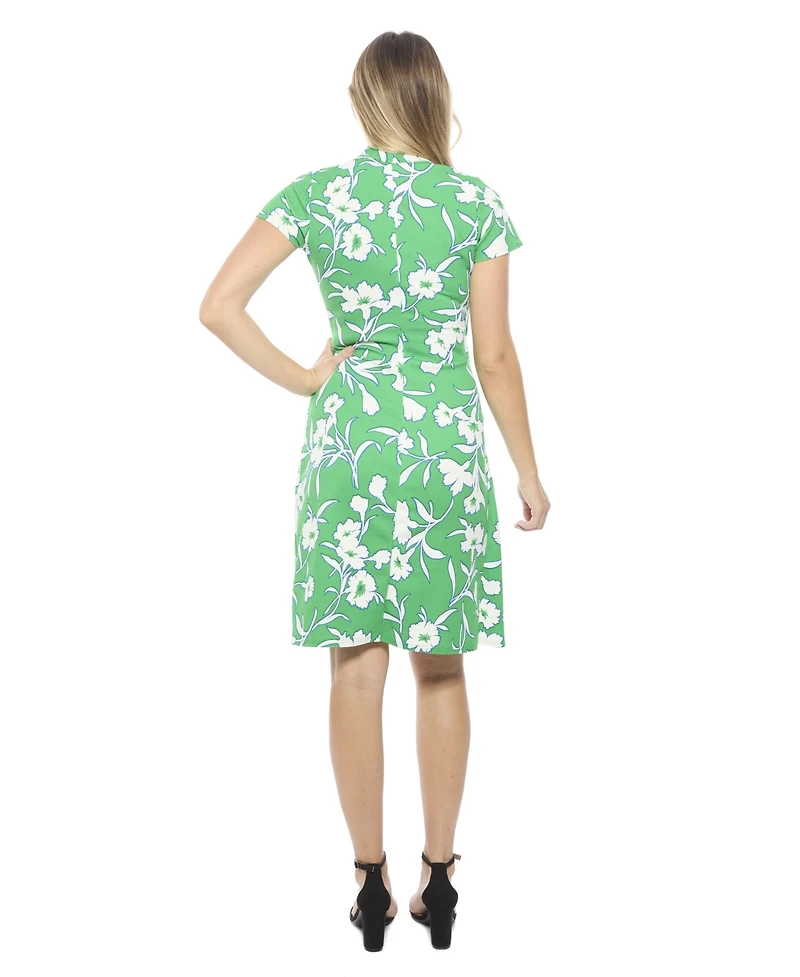 24seven Comfort Apparel Women's Floral Collar Knee Length Side Tie Wrap Dress