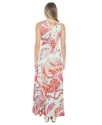 24seven Comfort Apparel Women's Abstract Scoop Neck Sleeveless A-Line Maxi Dress