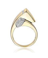 Sterling Silver 14k Gold Plated Cubic Zirconia Modern Open Cuff Scroll Ring