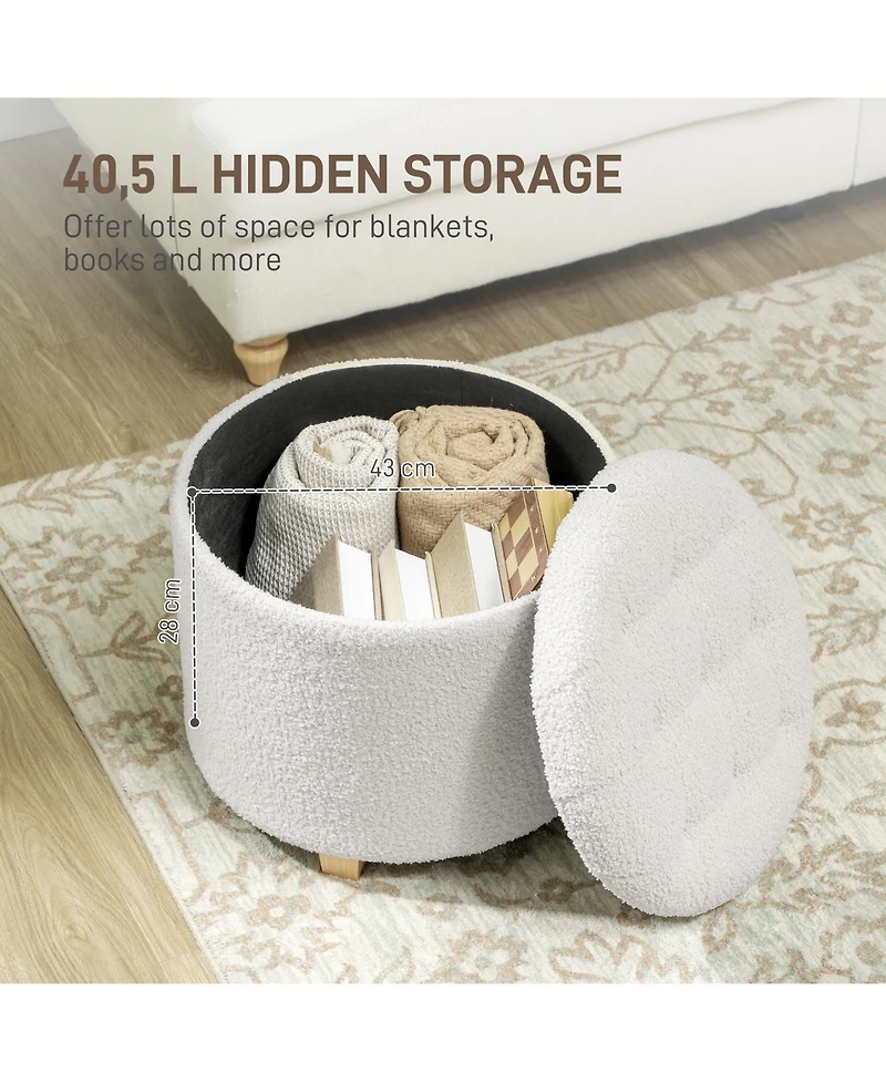 Homcom 18" Round Ottoman with Storage, Footstool with Lid, Wood Legs,