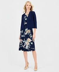 Sandra Darren Petite 2-Pc. Floral Jersey Dress & Knit Jacket Set