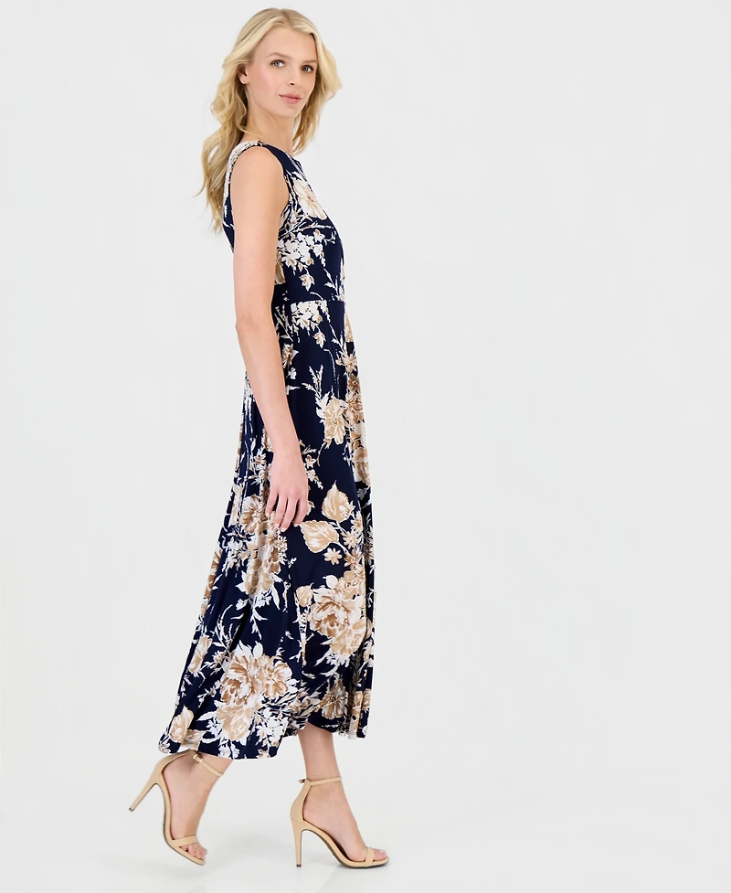 Sandra Darren Petite Floral Keyhole-Neck Maxi Dress