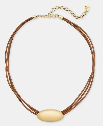 Lauren Ralph Lauren Gold-Tone Leather Pendant Necklace