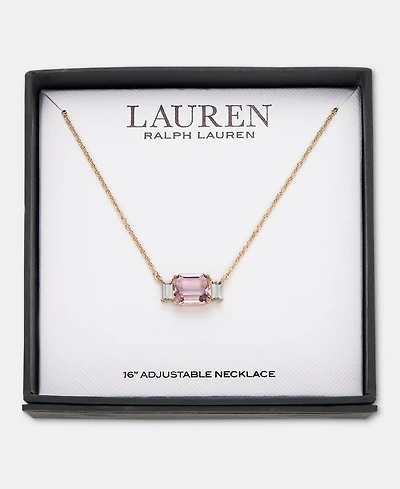 Lauren Ralph Gold-Tone Boxed Blue Stone Pendant Necklace