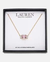 Lauren Ralph Gold-Tone Boxed Blue Stone Pendant Necklace