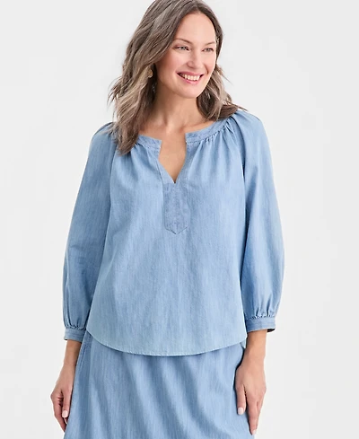 Style & Co Women's Cotton Chambary Split-Neck Top, Macy's Exclusive