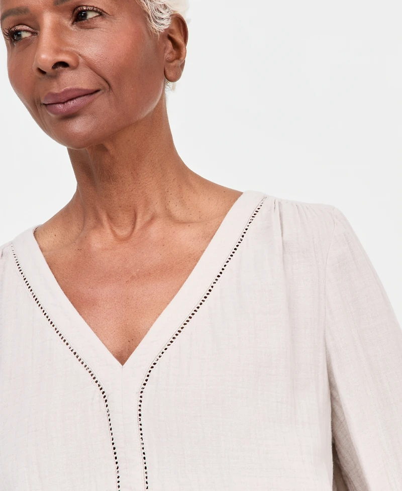 Style & Co Women's Cotton Gauze V-Neck Blouse, Macy's Exclusive