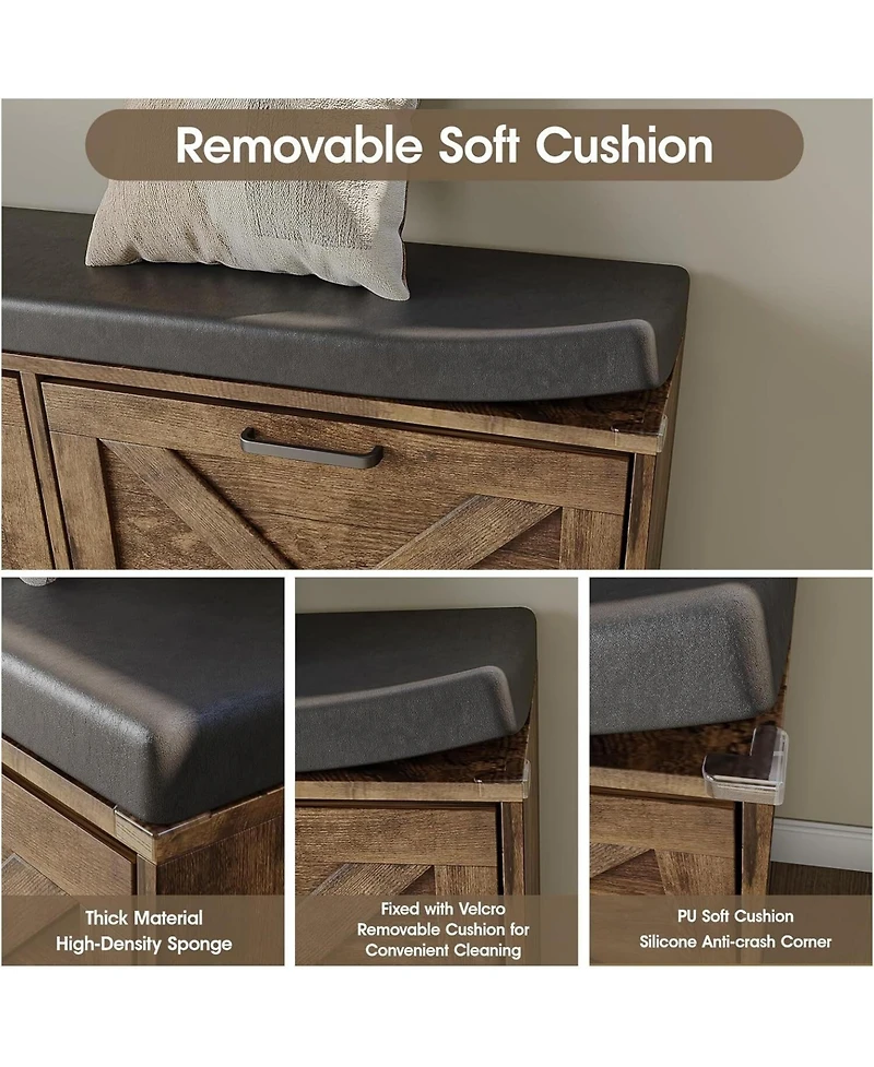 gaomon Shoe Storage Cabinet with Shoe Bench, Framhouse Shoe Cabinet with 4 Flip Drawers & Padded Seat Cushion