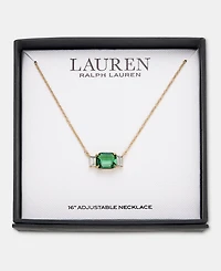 Lauren Ralph Gold-Tone Boxed Blue Stone Pendant Necklace