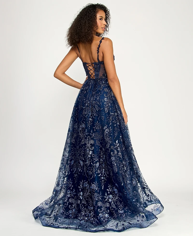 B Darlin Juniors' Sleeveless Illusion Bodice Gown