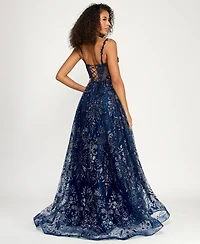 B Darlin Juniors' Sleeveless Illusion Bodice Gown