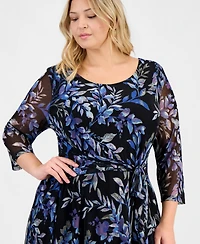 Connected Plus Printed Chiffon Tie-Waist Dress