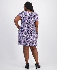 Connected Plus Size Printed Pintuck Short-Sleeve Dress