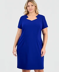 Connected Plus Scuba Crepe Cutout-Neck Sheath Dress