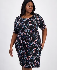 Connected Plus Floral-Print Faux-Wrap Dress