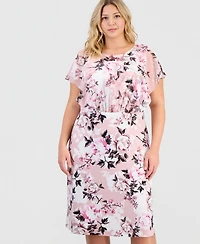Connected Plus Floral-Print Overlay A-Line Dress