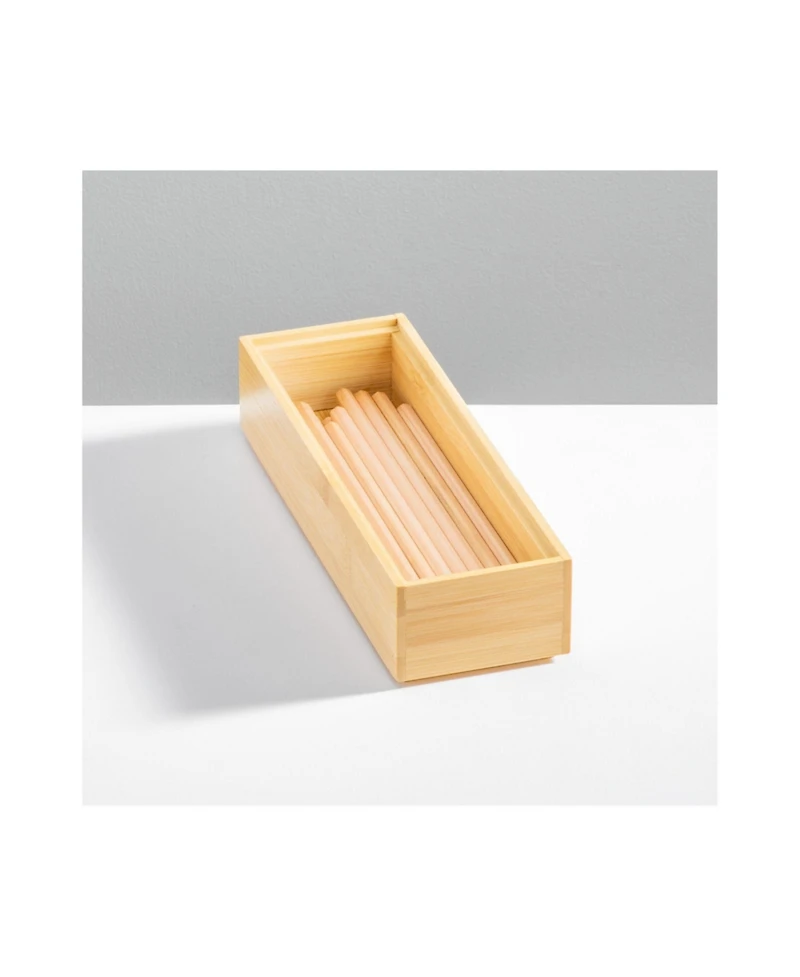mDesign Wooden Bamboo Office Drawer Organizer Box Tray - 4 Pack