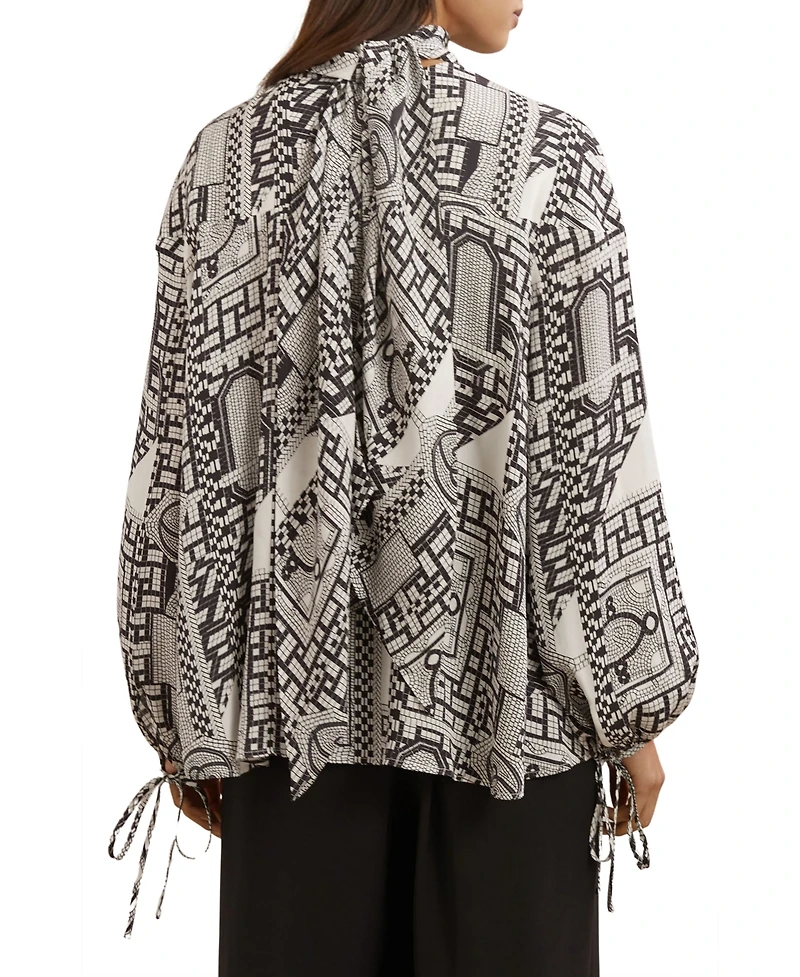 Reiss Women's Tile-Print Balloon-Sleeve Blouse
