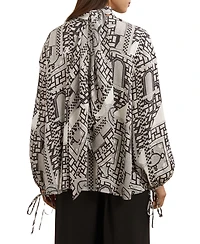 Reiss Women's Tile-Print Balloon-Sleeve Blouse