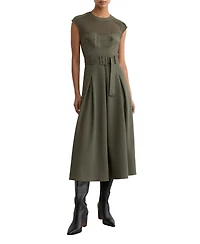 Reiss Women's Mesh-Panel Belted Pleated Midi Dress