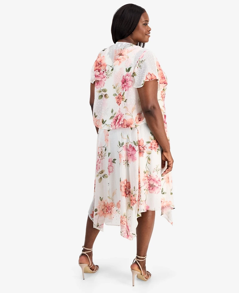 Robbie Bee Plus 2-Pc. Floral-Print Chiffon Dress & Open-Front Jacket