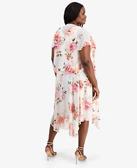 Robbie Bee Plus 2-Pc. Floral-Print Chiffon Dress & Open-Front Jacket