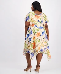 Robbie Bee Plus Printed Cowl-Neck Flutter-Sleeve Dress
