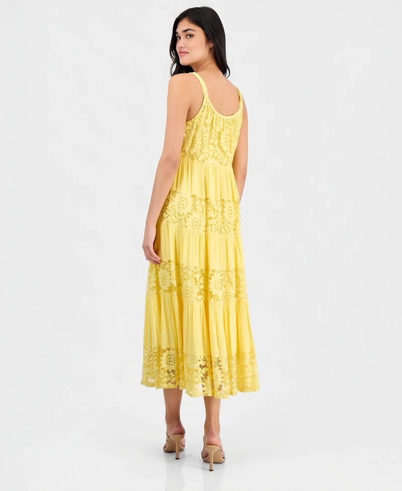 Robbie Bee Petite Lace-Trim Sleeveless Tiered Midi Dress