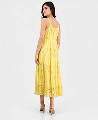 Robbie Bee Petite Lace-Trim Sleeveless Tiered Midi Dress