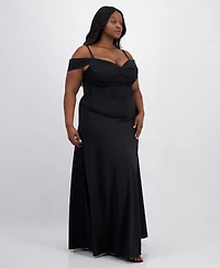 City Studios Trendy Plus Satin Off-The-Shoulder Gown