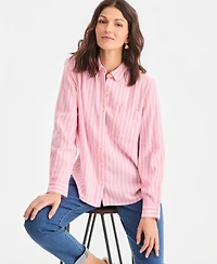 Style & Co Women's Striped Long-Sleeve Perfect Shirt, Exclusively at Macy's