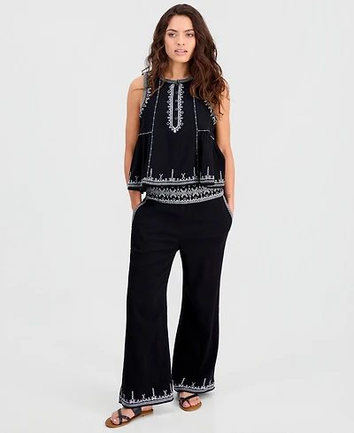 And Now This Petite Embroidered-Trim Wide-Leg Pants, Macy's Exclusive