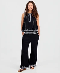 And Now This Petite Embroidered-Trim Wide-Leg Pants, Macy's Exclusive