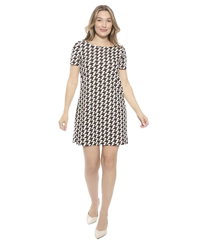 24seven Comfort Apparel Women's Geometric Short Sleeve Round Neck Mini Shift Dress