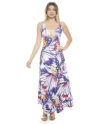 24seven Comfort Apparel Women's Butterfly Scoop Neck Sleeveless A-Line Maxi Dress
