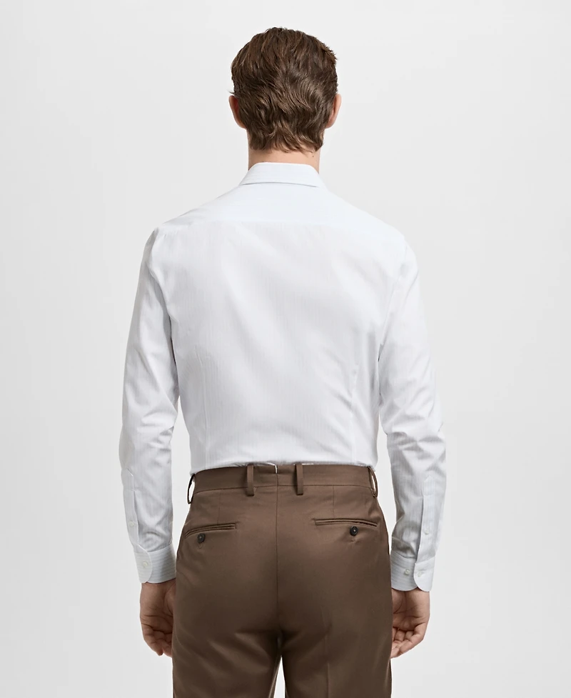 Mango Men's Slim Fit Cotton Striped Dress Shirt