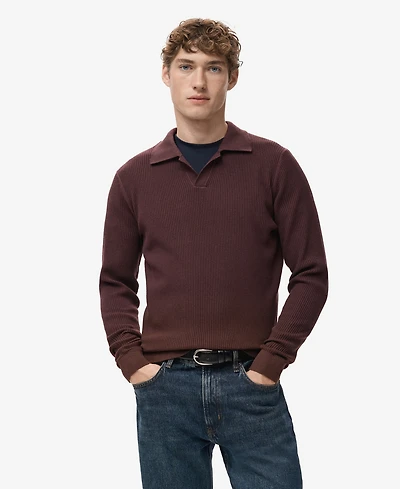 Mango Men's Cotton-Blend Ribbed Polo Sweater
