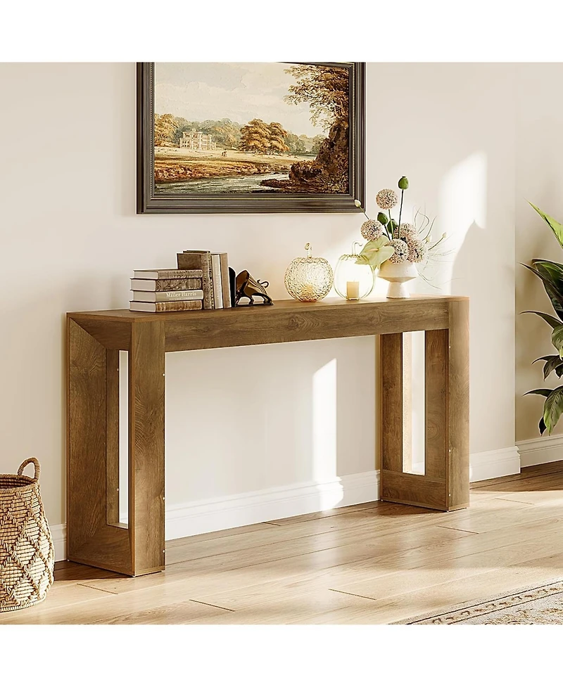 Tribesigns 63-Inch Long Console Table, Farmhouse Wooden Sofa Table Behind Couch, Rectangular Entryway Table, Brown