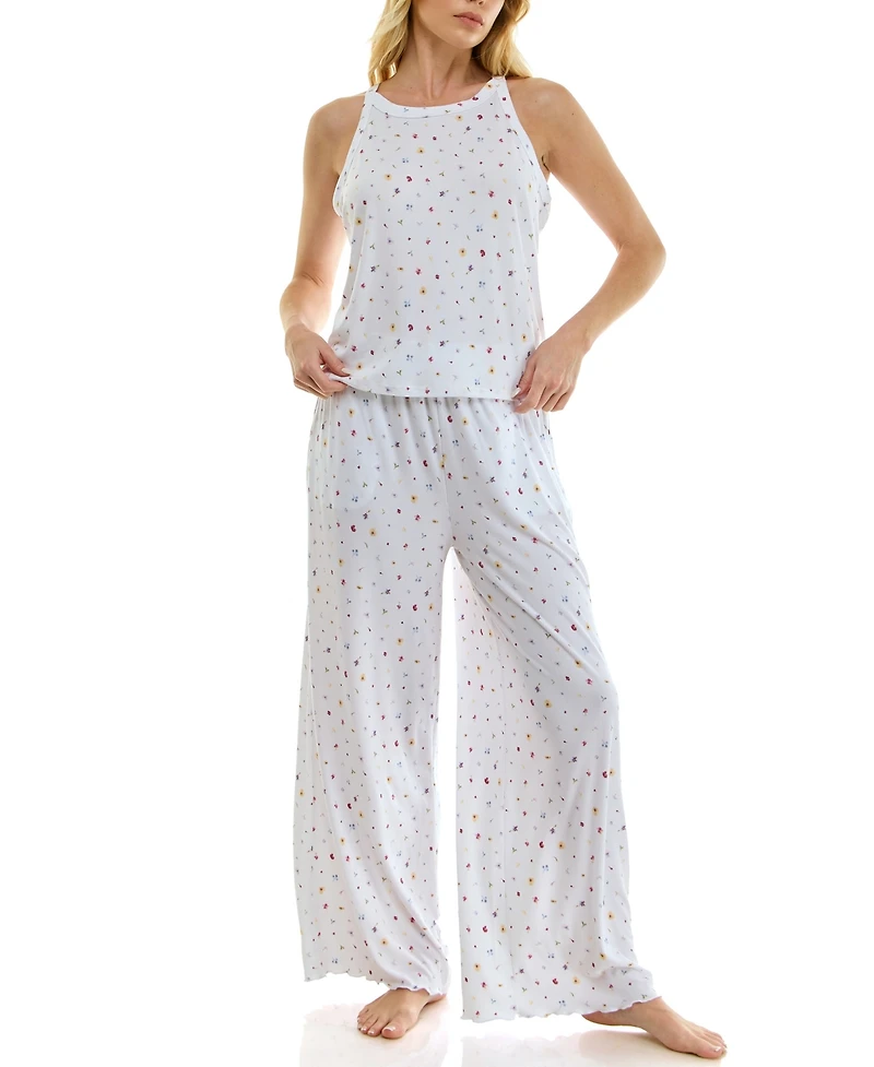 Roudelain Women's High Neck Tank Top & Pants, 2-Piece Set