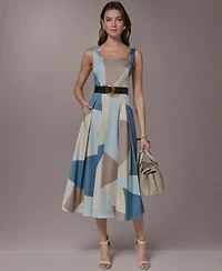 Donna Karan New York Women's Square Neck Geometric A-Line Maxi Dress