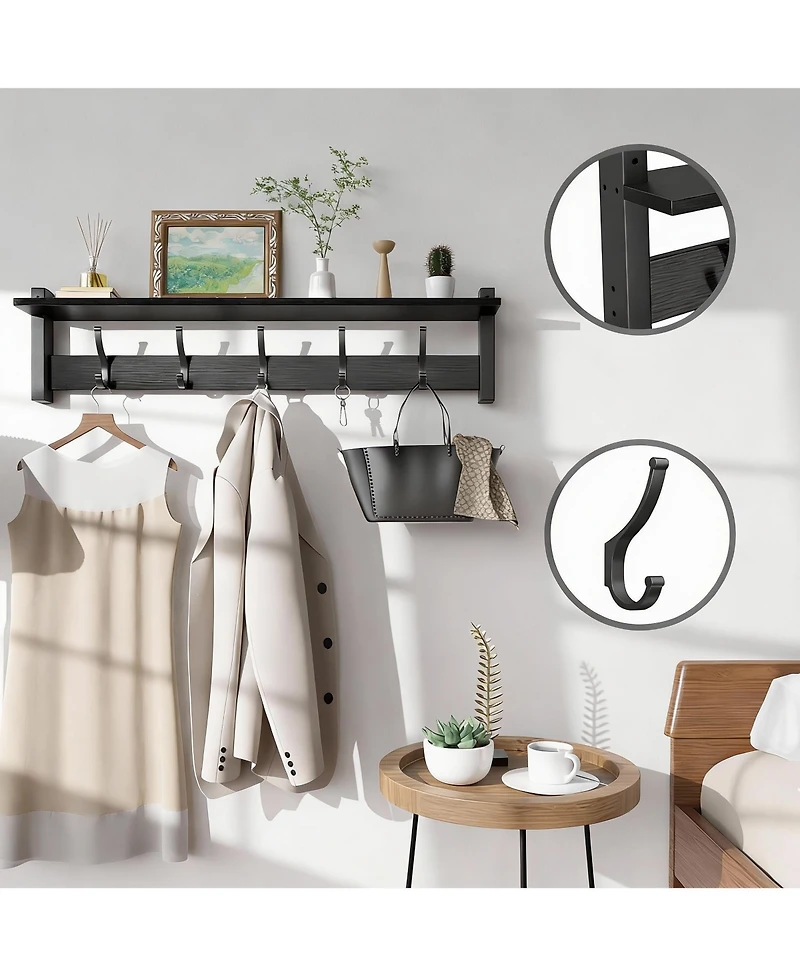 Yigii Vintage Brown Wall Coat Rack with Shelf & Hooks