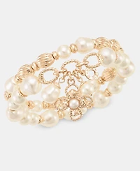 Anne Klein 2-Pc. Set Imitation Pearl Flower Charm Beaded Stretch Bracelets