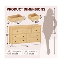 gaomon 7 Drawer Dresser for Bedroom, Wooden Chest of Drawers, Fluted Tv Stand Storage Organizer for Living Room, Hallway and Entryway