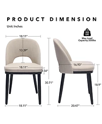 Gaomon Set of 2 Modern Fabric Upholstered Dining Chairs, Curved Back Kitchen Side Seating with Solid Wood Legs
